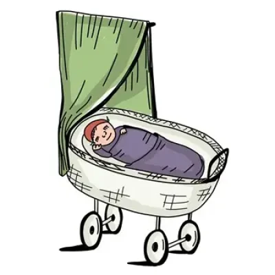 Zeichnung-Baby-schläft-in-Babywiege